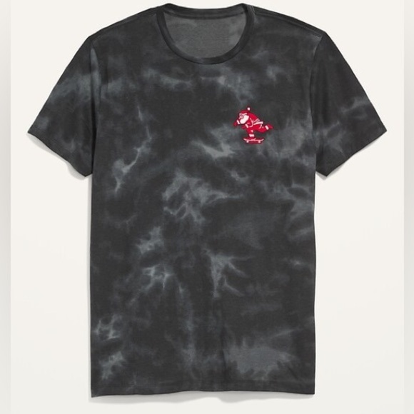 Old Navy Shirt Mens Short Sleeve Santa Skateboard Soft Wash Tie Dye Black Skater - Picture 1 of 13